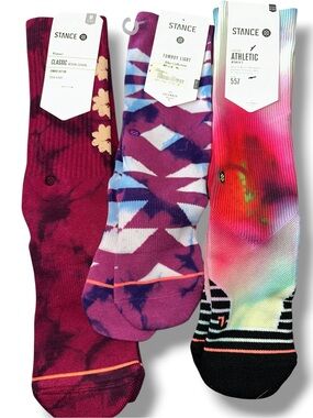 Stance PERFECT PINKY PURPLE 3 PAIR  Performance Socks - Multi SZ M WOMEN NWT